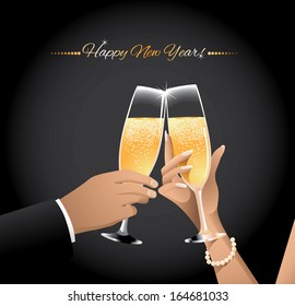 Toasting Hands New Year Background. EPS 10 vector, grouped for easy editing. No open shapes or paths.