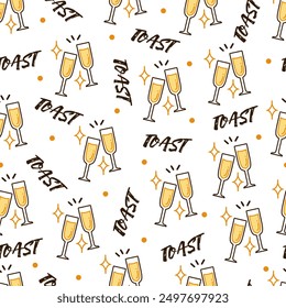 Toasting Moments Celebration Sparkle Pattern Art. Perfect for event decorations, festive apparel, or creating custom party supplies, this seamless pattern brings a touch of celebration.