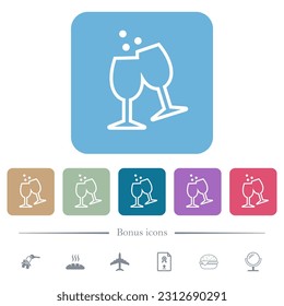 Toasting outline white flat icons on color rounded square backgrounds. 6 bonus icons included