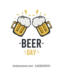 toasting two glass of beer on white background for beer day greeting perfect for social media post,greeting,event, and more