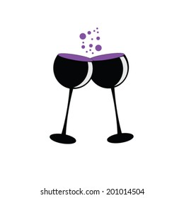 toasting with two glasses of wine on white