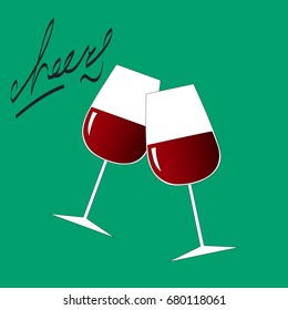 Toasting wine glasses color icon. Cheers. Two wine glasses. Isolated vector illustration
