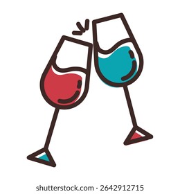 Ícone de taças de vinho de torrefação. Ilustração vetorial