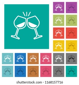 Toasting with wine multi colored flat icons on plain square backgrounds. Included white and darker icon variations for hover or active effects.