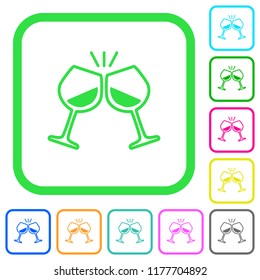 Toasting with wine vivid colored flat icons in curved borders on white background