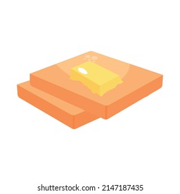 toasts with butter on white background