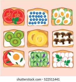 Toasts collection. Breakfest sandwich Realistic bread