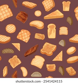 toasts pattern. fried fresh bread for snack sandwiches. vector seamless background