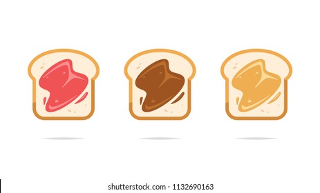 Toasts with strawberry jam chocolate and peanut butter vector