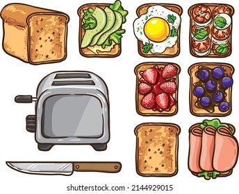 Toasts and toaster vector color set