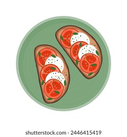 Toasts with tomato and mozzarella on the plate