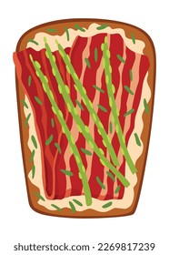 Toasts top view. Cartoon isolated slice of toasted cereal bread with with healthy toppings. Sandwiches for sweet breakfast