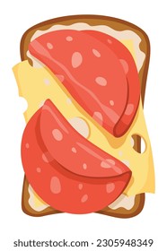 Toasts top view. Cartoon isolated slice of toasted cereal bread with with healthy toppings. Sandwiches for sweet breakfast