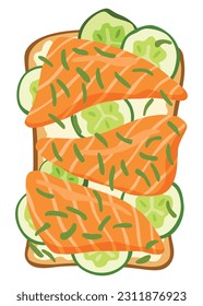 Toasts top view. Cartoon isolated slice of toasted cereal bread with with healthy toppings. Sandwiches for sweet breakfast