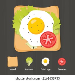 Toasts with toppings egg fired, tomato and lettuce