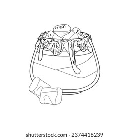 Toasty Campfire cocktail isolated outline on white background. Fall spicy alcohol drink with marshmallow, vodka, Irish cream, rum, milk, chocolate, ice. Autumn beverage vector black line illustration