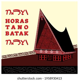 Toba Batak traditional house. Traditional house with Gorga carvings around the walls in red, black, white.