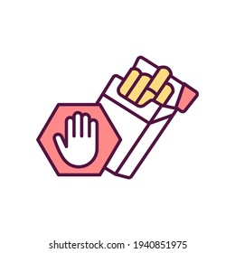 Tobacco cessation RGB color icon. Quitting smoking. Oral and heart diseases prevention. Smoking dependence discontinuing. Nicotine withdrawal. Addictive habit reduction. Isolated vector illustration