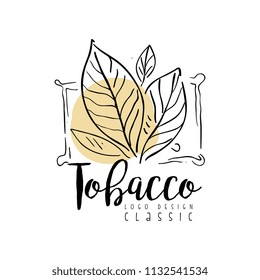 Tobacco classic logo design, hand drawn badge for smoke shop, gentlemens club and tobacco products vector Illustration on a white background