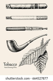 Tobacco collection hand drawing vintage style