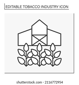  Tobacco Cultivation Line Icon. Growth, Preparation For Sale, Shipment, Advertisement, And Distribution Of Tobacco Products.Tobacco Industry Concept. Isolated Vector Illustration. Editable Stroke