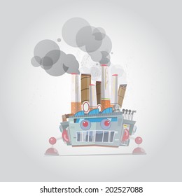 Tobacco factory devil. robot character -vector illustration