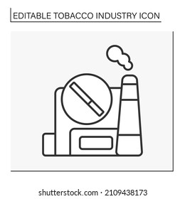  Tobacco Factory Line Icon. Manufacturing Of Tobacco-related Products. Tobacco Industry Concept. Isolated Vector Illustration. Editable Stroke