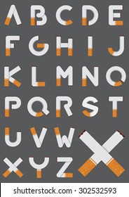 Tobacco font. Cigarette alphabet. Smoking letters. Vector Illustration