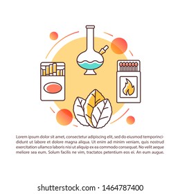 Tobacco industry article page vector template. Smoking products. Brochure, magazine, booklet design element with linear icons and text boxes. Print design. Concept illustrations with text space