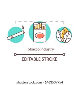 Tobacco Industry Concept Icon. Nicotine-containing Goods. Growth, Preparation, Sale Cigarettes Products Idea Thin Line Illustration. Smoking Addiction. Vector Isolated Outline Drawing. Editable Stroke