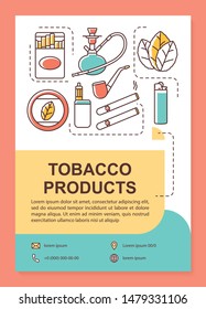 Tobacco industry poster template layout. Smoking equipment, products. Banner, booklet, leaflet print design with linear icons. Vector brochure page layouts for magazines, advertising flyers