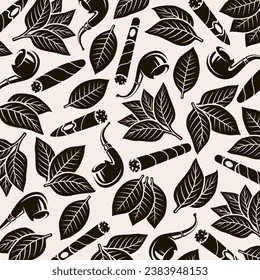 Tobacco leaf background, pattern set. Collection icon tobacco. Vector