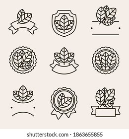 Tobacco leaf label and icons set. Collection icon tobacco. Vector