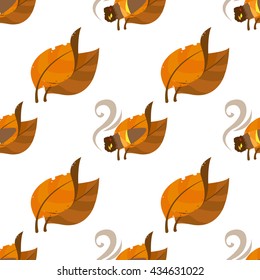Tobacco leaves and cigar seamless pattern on a white background for design surface.