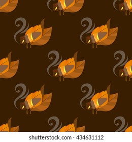 Tobacco leaves and cigar seamless pattern on brown background for design surface.