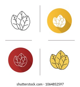 Tobacco leaves icon. Mint. Flat design, linear and color styles. Isolated vector illustrations