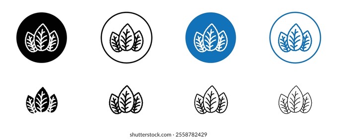 Tobacco leaves icon set in black and blue colors