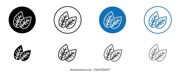 Tobacco leaves icons in black and blue colors