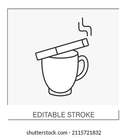  Tobacco Line Icon. Cigarette And Cup With Coffee. Tobacco Production. Smoking Concept. Isolated Vector Illustration. Editable Stroke