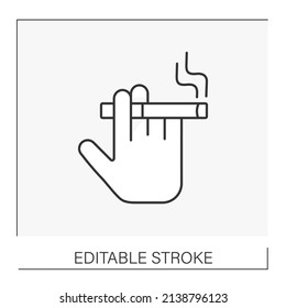  Tobacco Line Icon. Hand Keep Cigarette. Smoke. Tobacco Production. Smoking Concept. Isolated Vector Illustration. Editable Stroke