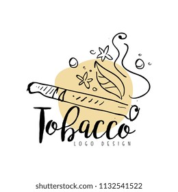 Tobacco logo design, emblem for smoke shop, gentlemens club and tobacco products hand drawn vector Illustration on a white background