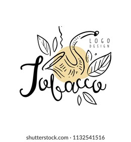 Tobacco logo, hand drawn design element can be used for smoke shop, gentlemens club and tobacco products vector Illustration on a white background