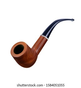 Tobacco Pipe Classic Wooden Smoke Equipment Vector. Luxury Device For Smoking Tobacco. Traditional Accessory For Fuming Dangerous For Health Product With Nicotine. Layout Realistic 3d Illustration