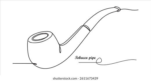 Tobacco pipe continuous single line art drawing sketch on white background	
