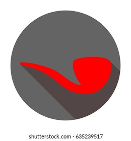 Tobacco pipe icon. Vector. Red icon with reddish shadow on dark gray circle at white background. Isolated.
