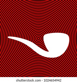 Tobacco pipe icon. Vector. White icon on red and black radial pattern as background. Isolated.