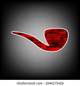 Tobacco pipe icon. Vector. Icon with white contour and texture from red rectangles at grayish background.