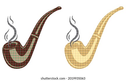 Tobacco Pipe With Textile Texture Vector Illustration. Smoking Pipe With Plaid Pattern
