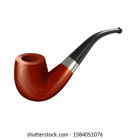 Tobacco Pipe Vintage Wooden Smoker Device Vector. Smoking Tobacco Luxury Device For Adults. Retro Tradition Accessory For Fuming And Relaxation Time. Mockup Realistic 3d Illustration