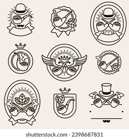 Tobacco pipes label and icons set. Collection icon tobacco pipes. Vector